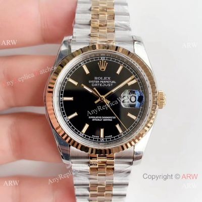 Replica AR Factory V2 Swiss 3135 Rolex Datejust Black Dial Jubilee Watch 36mm